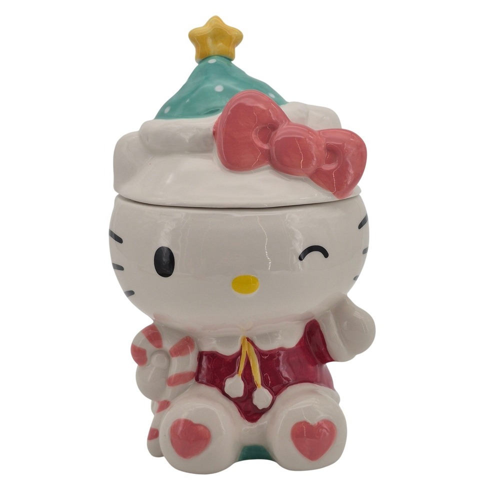 Blue Sky Hello Kitty with Candy Cane Holiday Ceramic Cookie Jar Sanrio 10.5"